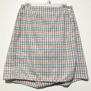 Womens Vintage Plaid Skort 14 Pastel Wrap Tennis Preppy Country Club Pickleball